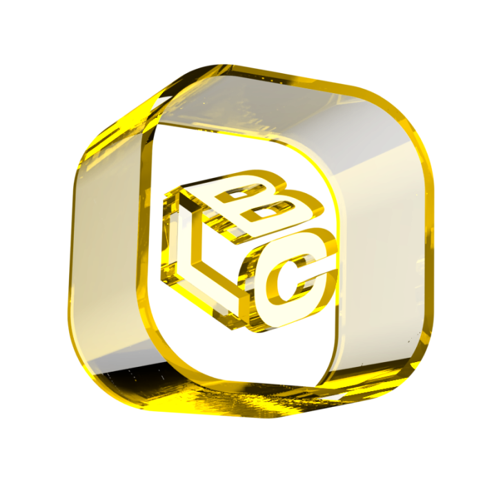 Logo 3D dourado com as letras "ABC" em relevo